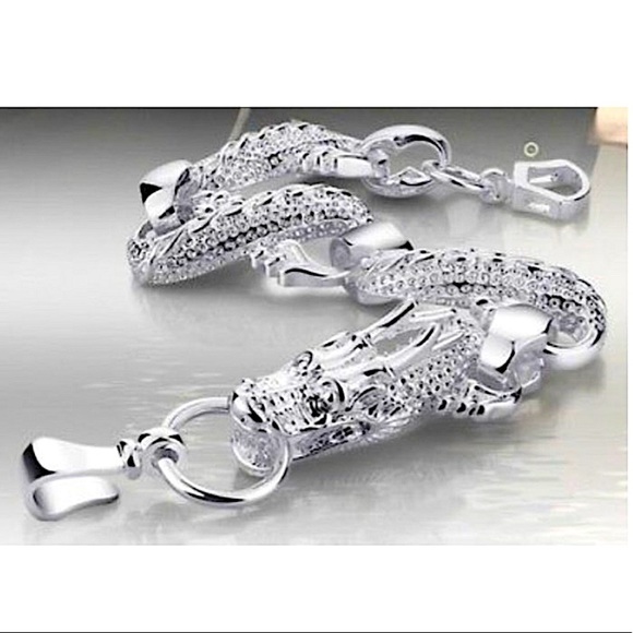 Sterling Silver Dragon Chain Link Bracelet Matching Ring Set - Picture 13 of 14